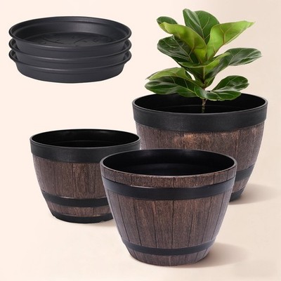 Javlergo (9''/11.3''/13'') 3-Pack Different Size Plastic Planter Whiskey Barrel