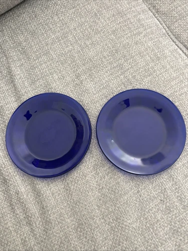 Libbey Duratuff Cobalt Blue Glass 5-3/8" Bread Plates Vintage Pair Lot of 2 VGC