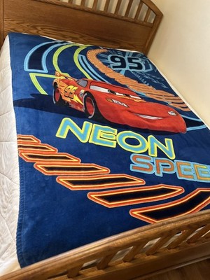Disney Pixar Cars Fleece Throw Blanket Lightning McQueen Neon Speed 78x58 