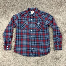 Levis Shirt Mens M Red Plaid Flannel Western Pearl Snap Long Sleeve Cotton