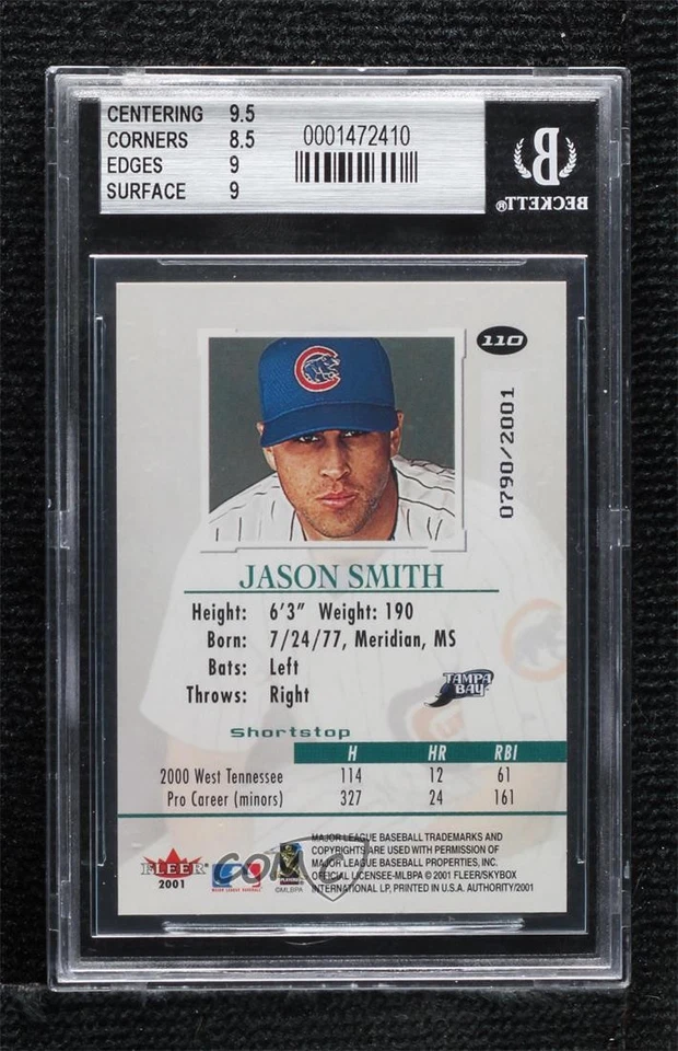 2001 Fleer Authority /2001 Jason Smith #110 BGS 9 MINT Rookie RC - Image 2 of 2