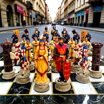 Medieval Crusaders Chess Set Handmade Board 14.5'' & Hand Painted, Christmas Gift