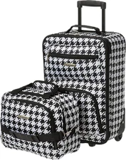 Rockland 2 Piece Expandable Softside Luggage Set Carry on Tote Bag Black White
