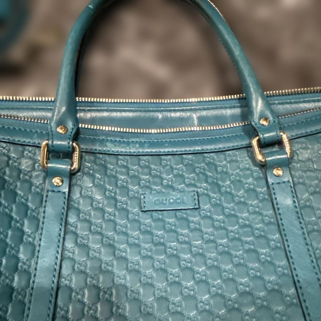 GUCCI 2Way Leather Handbag Small Blue GG Pattern Authentic Good Condition thumbnail 2