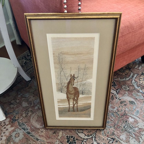 P Buckley Moss Graceful Lady Horse Needlepoint Framed Needlework Picture 12 X 21 - Picture 9 of 9