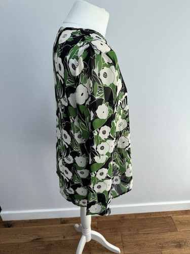 Green Floral Blouse Size 10 Medium Chiffon SemiSheer Zip Neck Black Jessica Graf - Picture 2 of 11