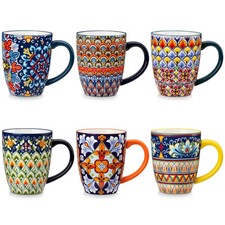 vancasso SIMI 6-Piece Porcelain Coffee Mug Set 480 ml Boho Tea Cup Water Mug Set