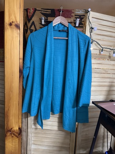 Zac & Rachel Blue Cardigan Open Front 3/4 Sleeve Front Women's Sz L Large - Picture 1 of 8