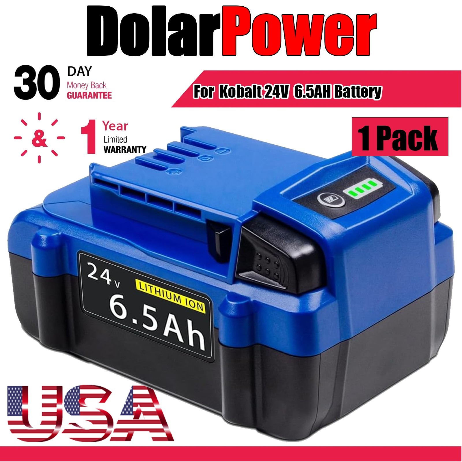 1 Pack 24V 6.5Ah for Kobalt 24 Volt Max Lithium-ion Battery KB624-03 ...