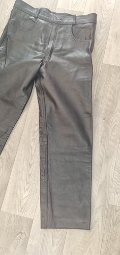 ECHTES LEDER Vintage Biker Black Leather Men's Motorcycle Trousers W 34" - Picture 5 of 16