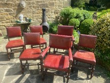 Antique Dining Chairs Red Leather Wood And Brass Set Of Six