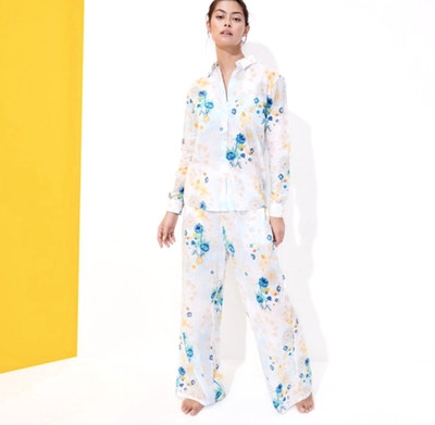 Vilebrequin Floral Belle Des Shirt Women S Blue Cotton Button Down Long Sleeve