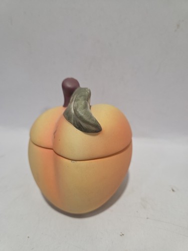 Keramik Pfirsich Schmuck Schale mit Duftkerze Orange Gelb Vintage - Bild 2 von 8