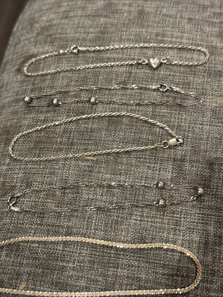 De colección~Plata de ley~Juego de tobilleras de 6 piezas~Apilable~925~Retroceso Foto 2 de 4