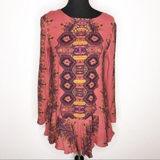 Free People rust blue gold geometric paisley print open back dress size XS