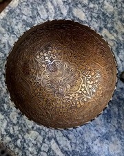 Vintage Old Brass Peacock Design Engraved Bowl Fine Condition Collectible
