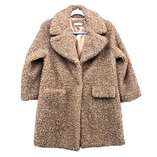 Monnalisa Faux Fur Pea Coat Girls 11 Beige Button Mid Length Formal Gorpcore