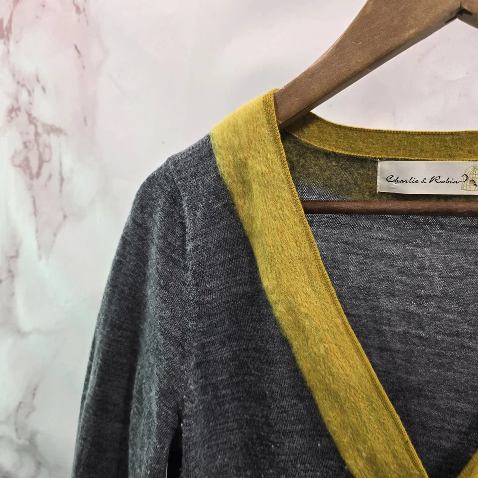 Женский свитер Anthropologie средний серый желтый шерстяной кардиган Charlie Robin - Изображение 2 из 4
