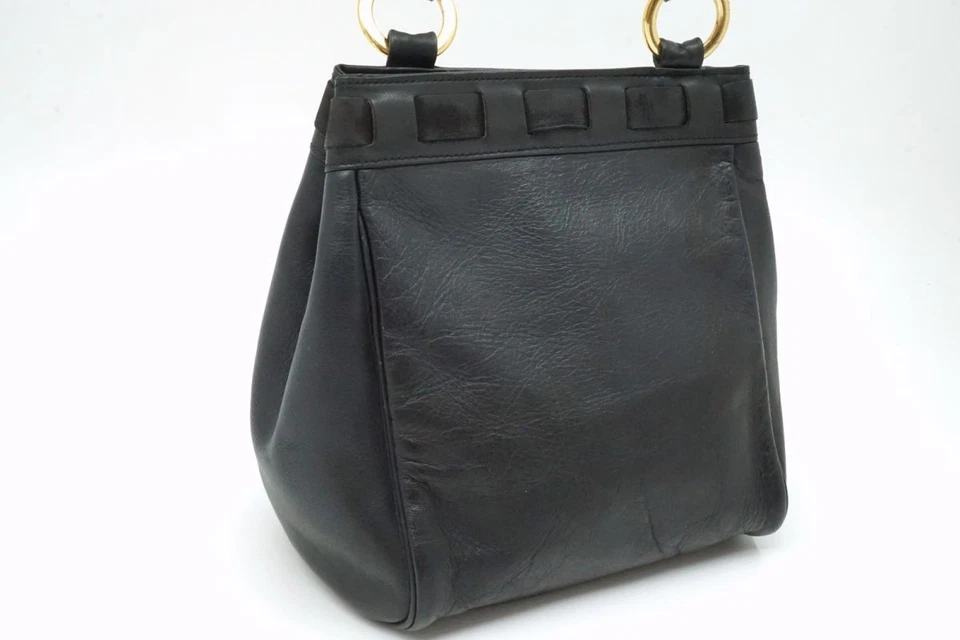 GIANNI VERSACE Vintage Shoulder Crossbody Bag Bucket Black Leather 3346h - Image 3 of 4