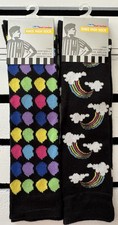 NWT 2 pairs girl's KIDS FOOT LOCKER Knee-High Socks Rainbows  Dots