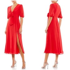 NWT Ieena Mac Duggal 55627 Slit Skirt Empire Waist Bow Dress Red Chili Sz 4