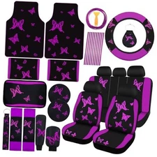 BBTO 47 Pcs Butterfly Car Seat Full Set Butterfly Car Accessories Purple Black