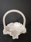 Vintage Fenton Pink Iridescent Opalescent Glass 6" Basket Embossed Roses Nice