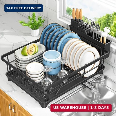Kmiectse Dish Drying Rack Small Kitchen Counter Utensil Holder Black Compact