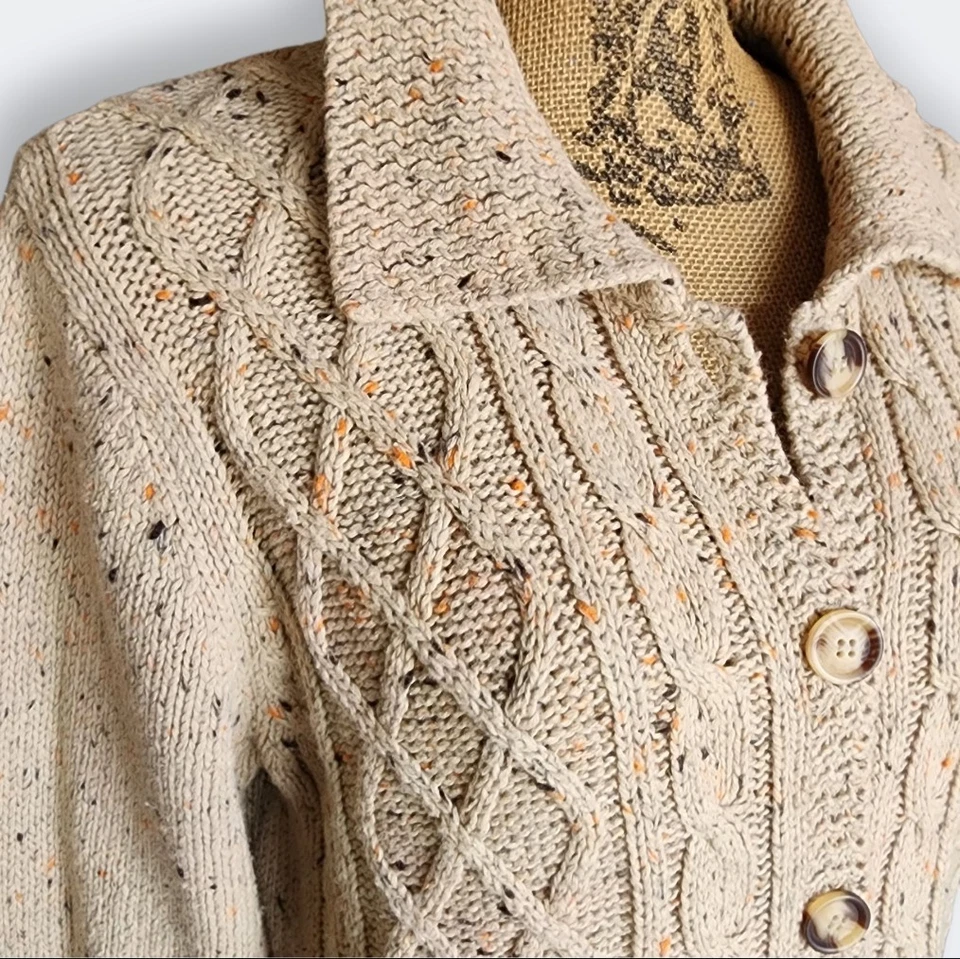 Cárdigan Suéter Vintage Mezcla Lana Para Mujer Mediano M Marrón Tostado Pescador Retro M Foto 3 de 4