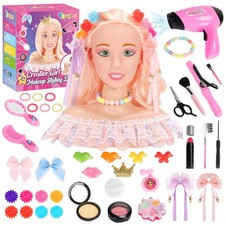 42PCS Pretend Play Hair Styling Doll Head Makeup Kit for Girl, Hair Makeup Sa...