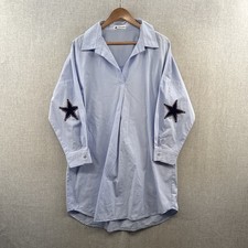 Caryn Lawn Shirt Dress Womens One Size Blue Star Embroidered 3/4 Sleeve Pockets
