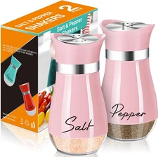 Salt and Pepper Shakers Set,4 Oz Glass Bottom Salt Pepper Shaker with Stainless 