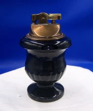 LT - 1940-50's 4 3/8" Japan Black Glass Tabletop Art Deco Cigarette Lighter