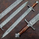 Unique Design Hand Made Damascus Steel Sword With Rose Wood Handle.