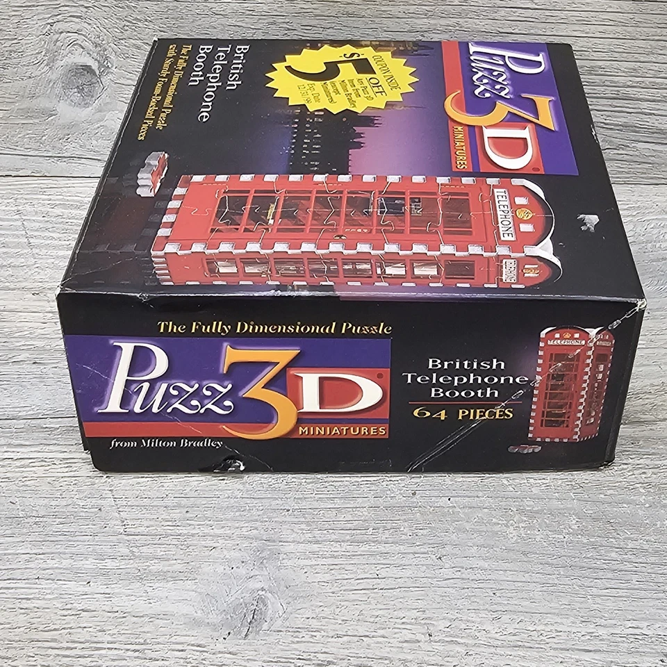 Rompecabezas de cabina telefónica británica miniatura 3D Puzzle 1997 vintage Milton Bradley Foto 4 de 4