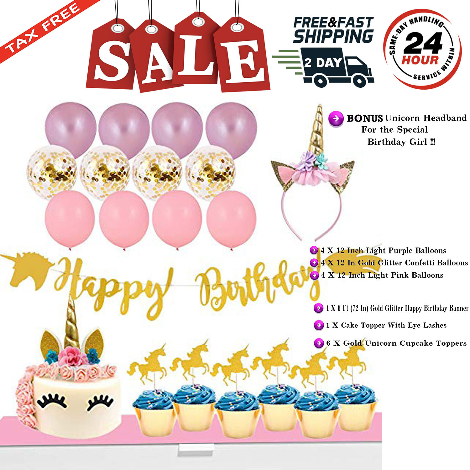 Unicorn Cake Topper W Eyelashes Party Decoration Supplies For