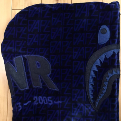 A Bathing Ape Bape Logo Monogram Velour Shark Full Zip Hoodie Navy