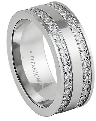 Vertical Grooved Mens Wedding Ring in White Gold (6mm