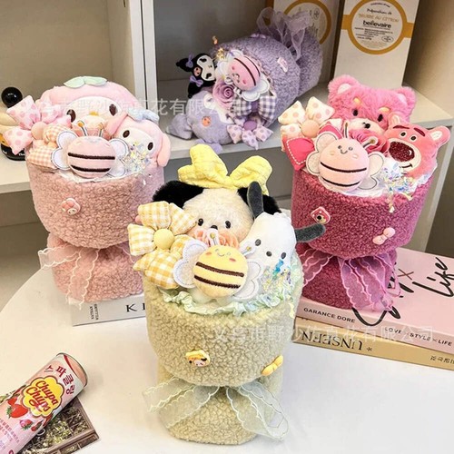 Sanrio Hello Kitty Plush Doll Flowers Cute Cartoon Cinnamoroll Kuromi Graduation