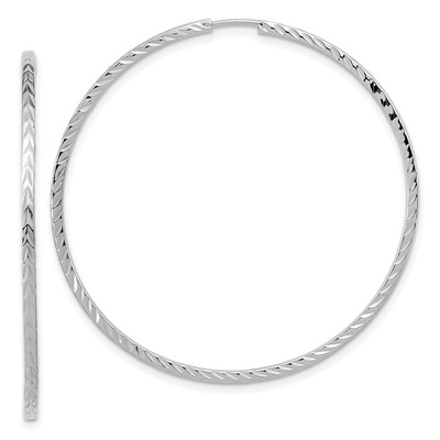 14k White Gold Diamond-cut Square Tube Endless Hoop Earrings 1.91gm L-44mm