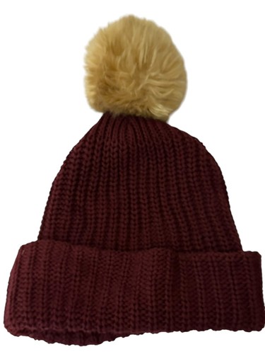 Love Your Melon Burgundy Removable Pom Pom Beanie Cap Cotton One Size - Picture 2 of 6