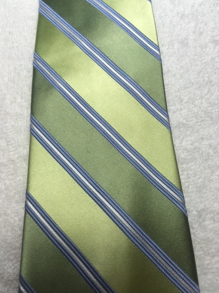 JONES НЬЮ-ЙОРК МУЖСКОЙ ГАЛСТУК ОТТЕНКИ ЗЕЛЕНЫЙ С СИНИМИ БЕЛЫМИ ПОЛОСКАМИ 3,75 X 60 - Изображение 3 из 4