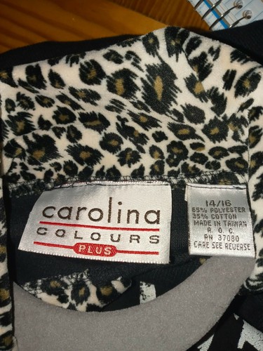 Carolina Colours Plus Black Sweater W Cheetah Trim Size 14/16 - Picture 4 of 4