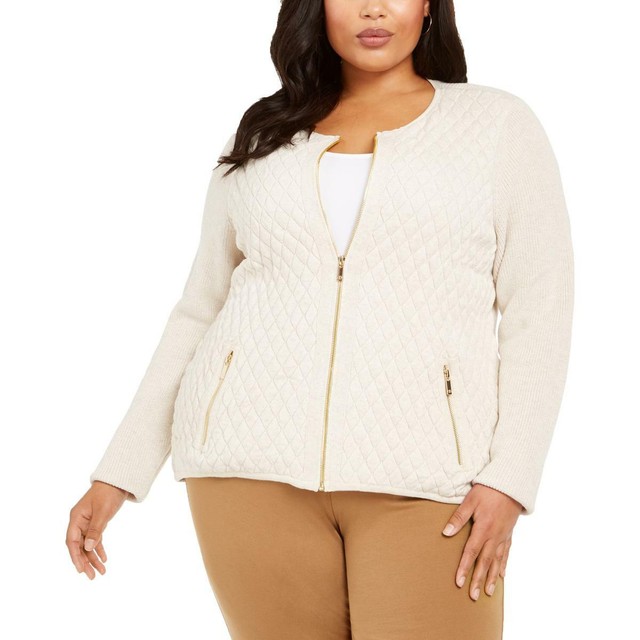 Charter Club Womens Beige Quilted Full Zip Sweater Jacket Plus 2x BHFO 9989 for sale online eBay