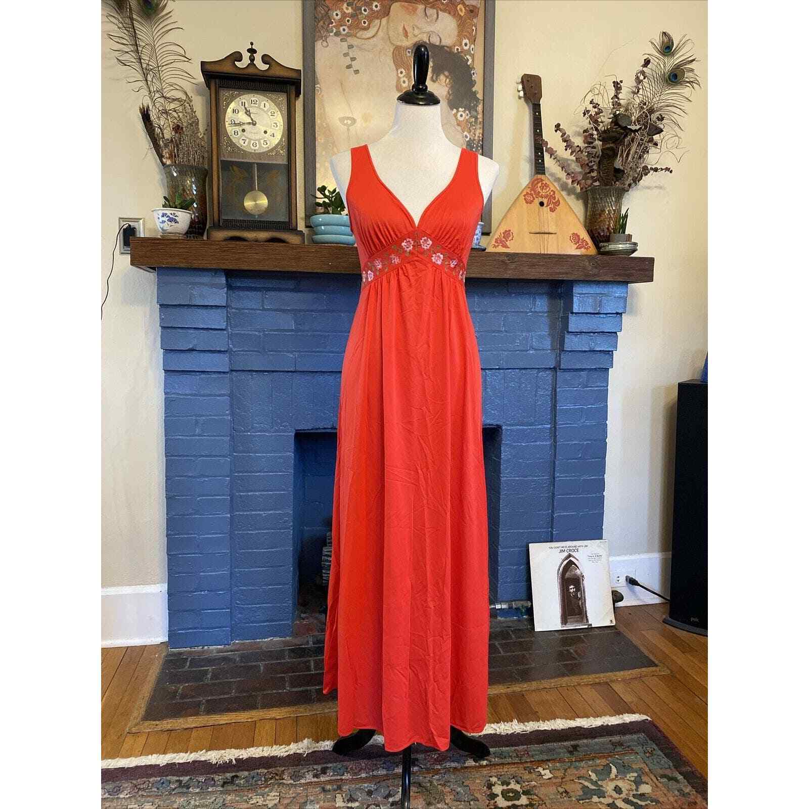 Vintage Red Shadowline Nightgown Nightie Embroide… - image 1