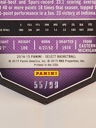 George Gervin 2014 Select Premier Level Purple Die-Cut Prizm #183 HOF Spurs /99 - Picture 3 of 3