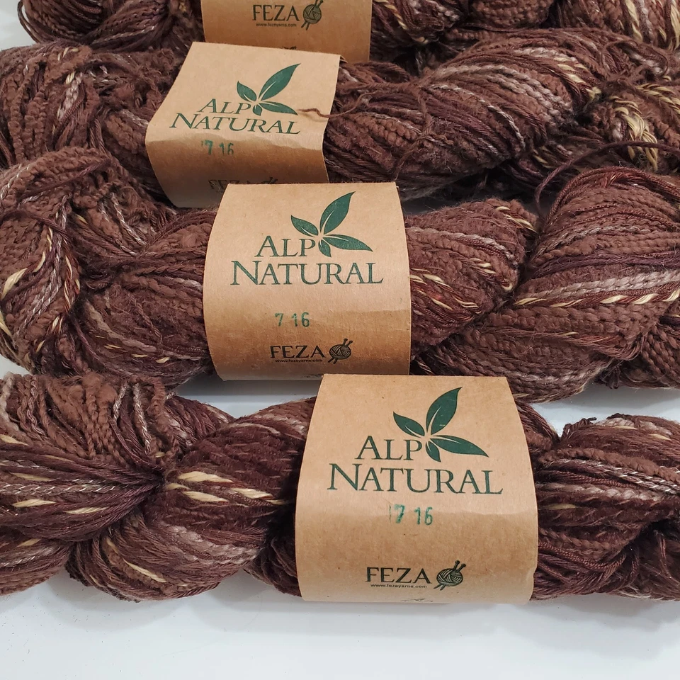 Lote de 5 hilos naturales de novedad Feza Alp Hank 716 algodón lino seda mezcla viscosa Foto 3 de 4