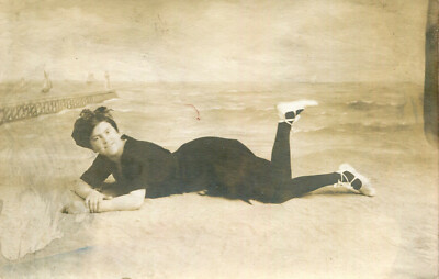 Photo Card Montage of a Young Woman Lying Pin Up Style