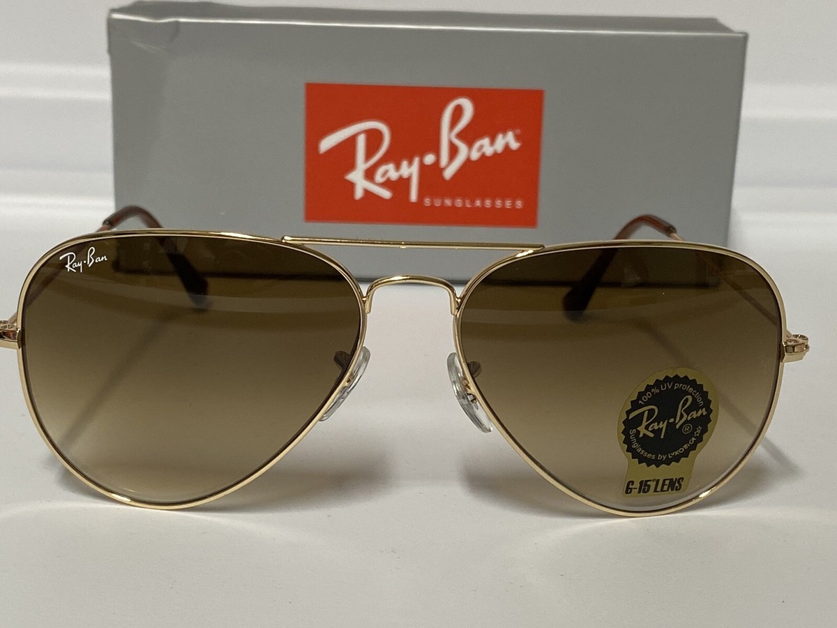 Ray-Ban Sunglasses RB3025 Aviator Gold Metal Frame / Brown G15