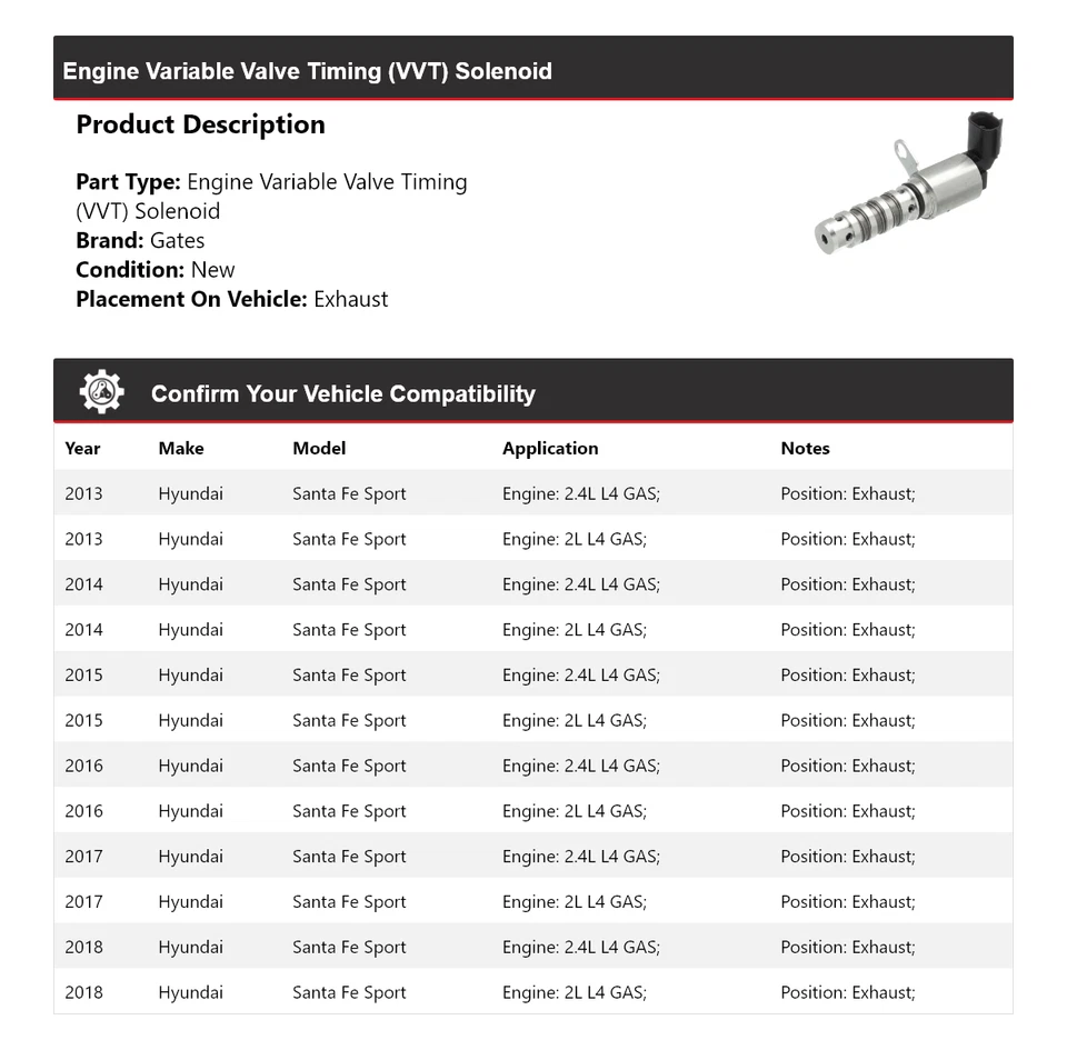 Puertas de escape solenoide VVT motor deportivo Hyundai Santa Fe 2013-2018 2014 2015 Foto 2 de 4